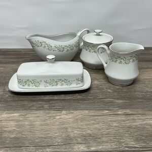Vintage Sterling China SPRINGTIME 4 Piece Set. Creamer, Butter, Sugar, Gravy EUC
